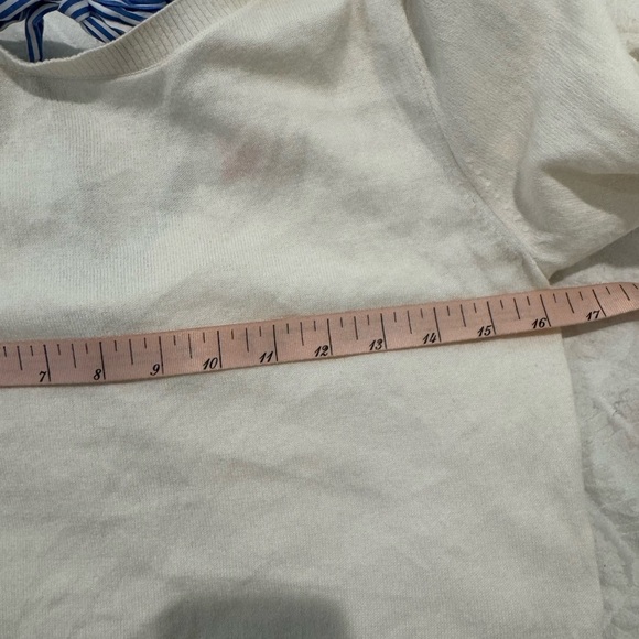 J Crew white Short-sleeve blue tie-back sweater cotton puff sleeve - Picture 7 of 8